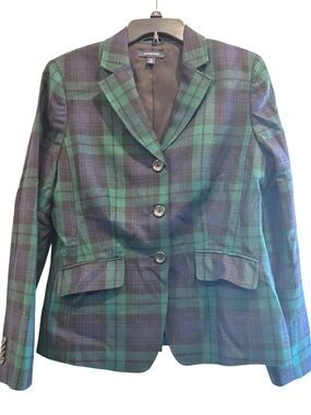 Lands’ End Women’s Black Watch Plaid Wool Blazer Size 12